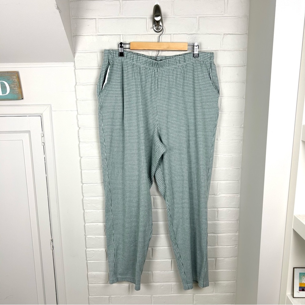 Lands’ End Green Check Plaid Sport Knit Straight Leg Pants Plus Size 1X 16/18